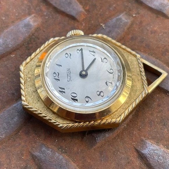 Vintage Sutton Watch Necklace Swiss Made Gold Tone Hand Winding Pocket Watch - Picture 7 of 11